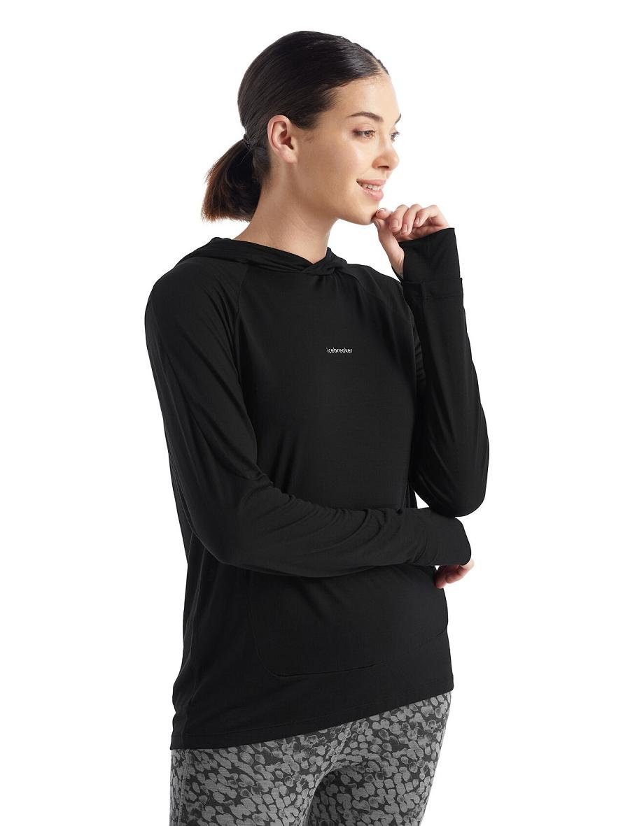 Icebreaker Cool-Lite™ Merino Long Sleeve Női Kapucnis Pulóver Fekete | HU 1669AHKP